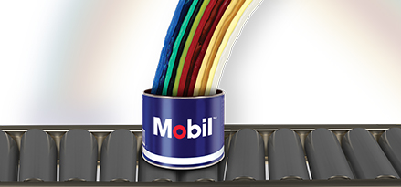 Rainbow coming out of blue Mobil tin 