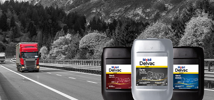 Mobil Delvac Ultra, Modern and Legend packs with a red fleet truck